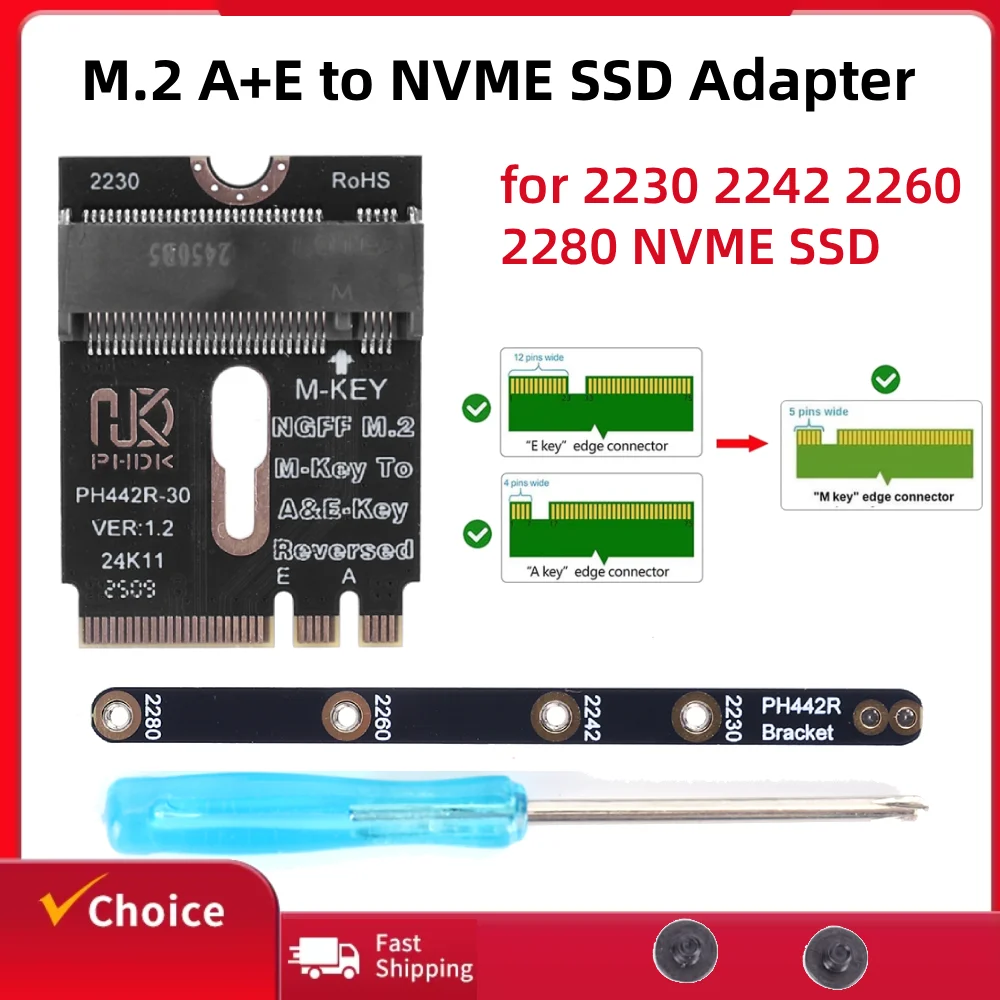 

M.2 A+E to NVME SSD Adapter M2 WIFI Interface A/E Key to M Key PCIE 4.0 Riser Card with Bracket for 2230 2242 2260 2280 NVME SSD