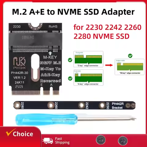 M.2 A+E to NVME SSD Adapter M2 WIFI Interface A/E Key to M Key PCIE 4.0 Riser Card with Bracket for 2230 2242 2260 2280 NVME SSD