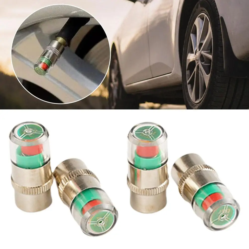 4 Pcs Car Auto Tire Monitor Valve Dust Cap Car Tyre Tire Pressure Gauge Indicator Alert Tpms Monitoring Valve External Detection