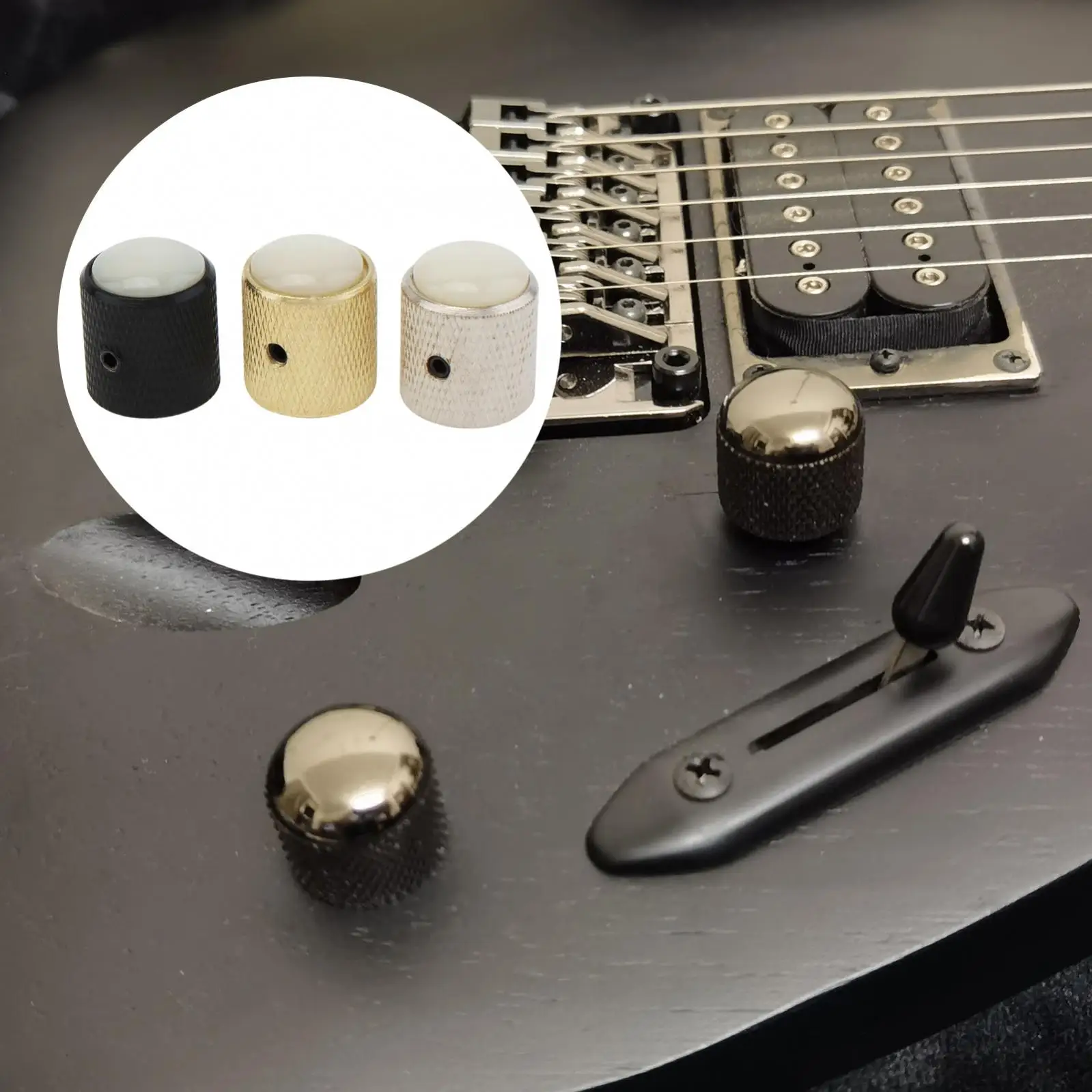 Metal Domed White Seashells Top Volume Tone Control Knob for Electric Guitar / Bass with Adjusting Wrench, Volume Button