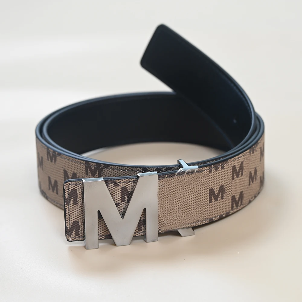 Fashionable Double-Sided Men's Belt with Printed Letters Versatile Leather Belt for All Seasons Hole Punching Tool Included
