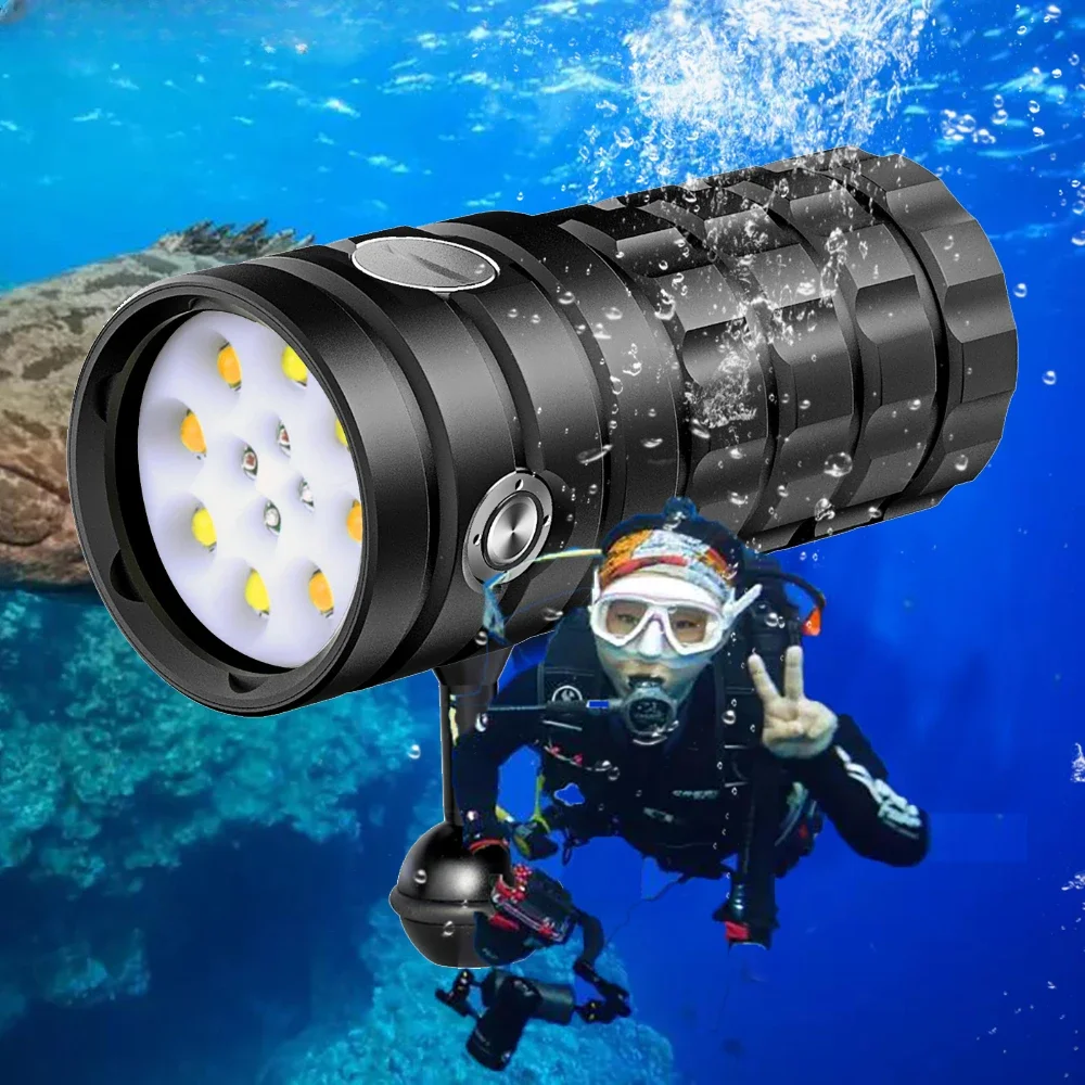 Professional Diving Flashlight 8 XHP50 25000Lumens100m Waterproof Underwater Torch Camera Video Photography Tactical Light