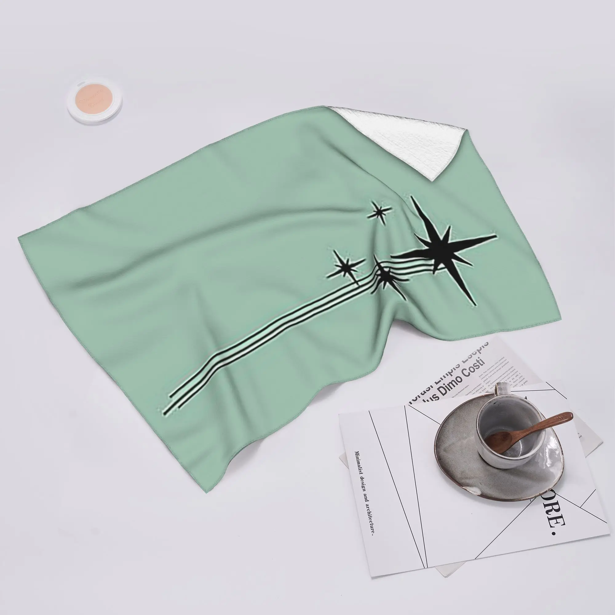Custom 1950s Atomic Age Retro Starburst in Mint Green and Black Soft Face Towel Quick Dry Pool Bath Cotton Towels Breathable