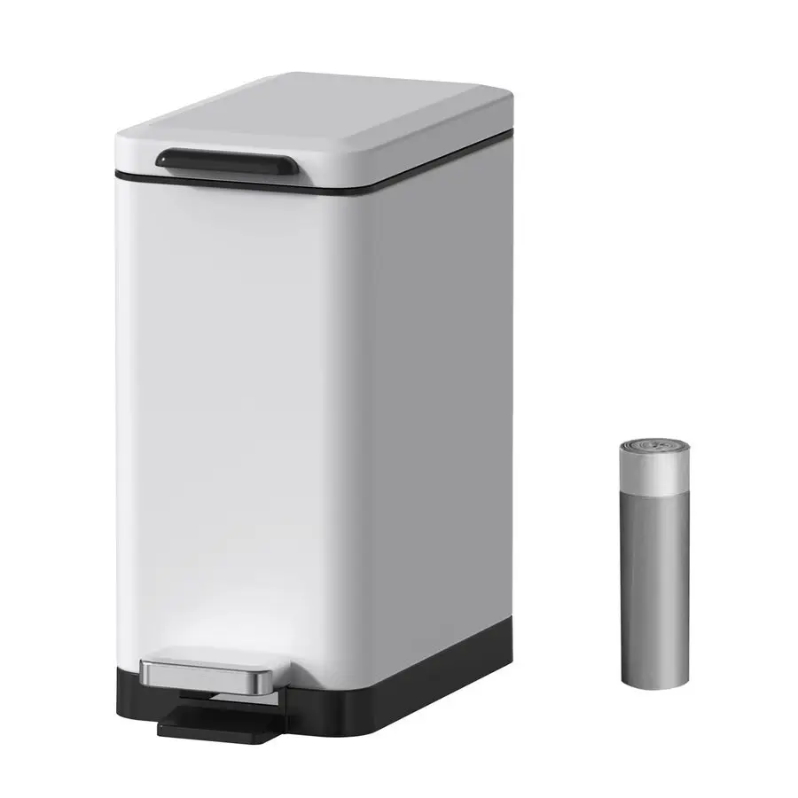 

Bathroom Trash Can with Lid Slim Stainless Steel Small Bathroom Garbage Can 10 Liter, 2.6 Gallon Soft Close, Step Pedal, Slim Wa