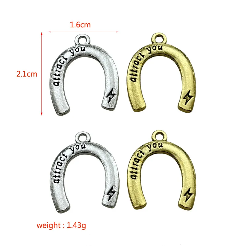 20pcs Tibetan Silver Material Horseshoe Pendant Beaded Bracelets Necklaces Jewelry Amulets DIY Accessories Wholesale