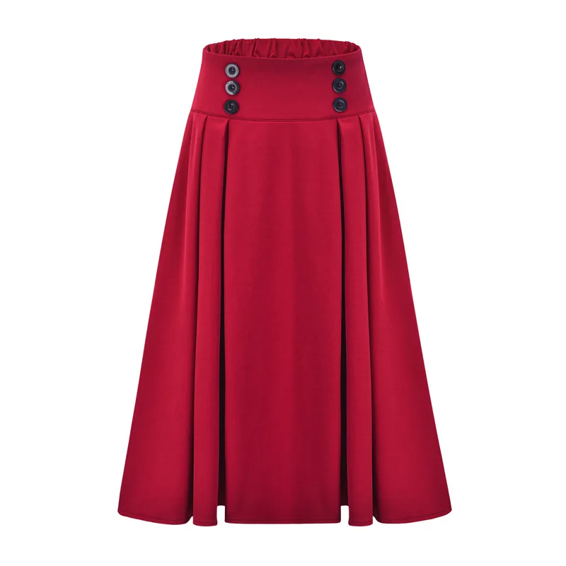 

Victorian Style Clothing Red Solid A-line Pleated Lolita High Waist Maxi Dress Vintage Gothic Skirt Medieval Costume Girls 2025