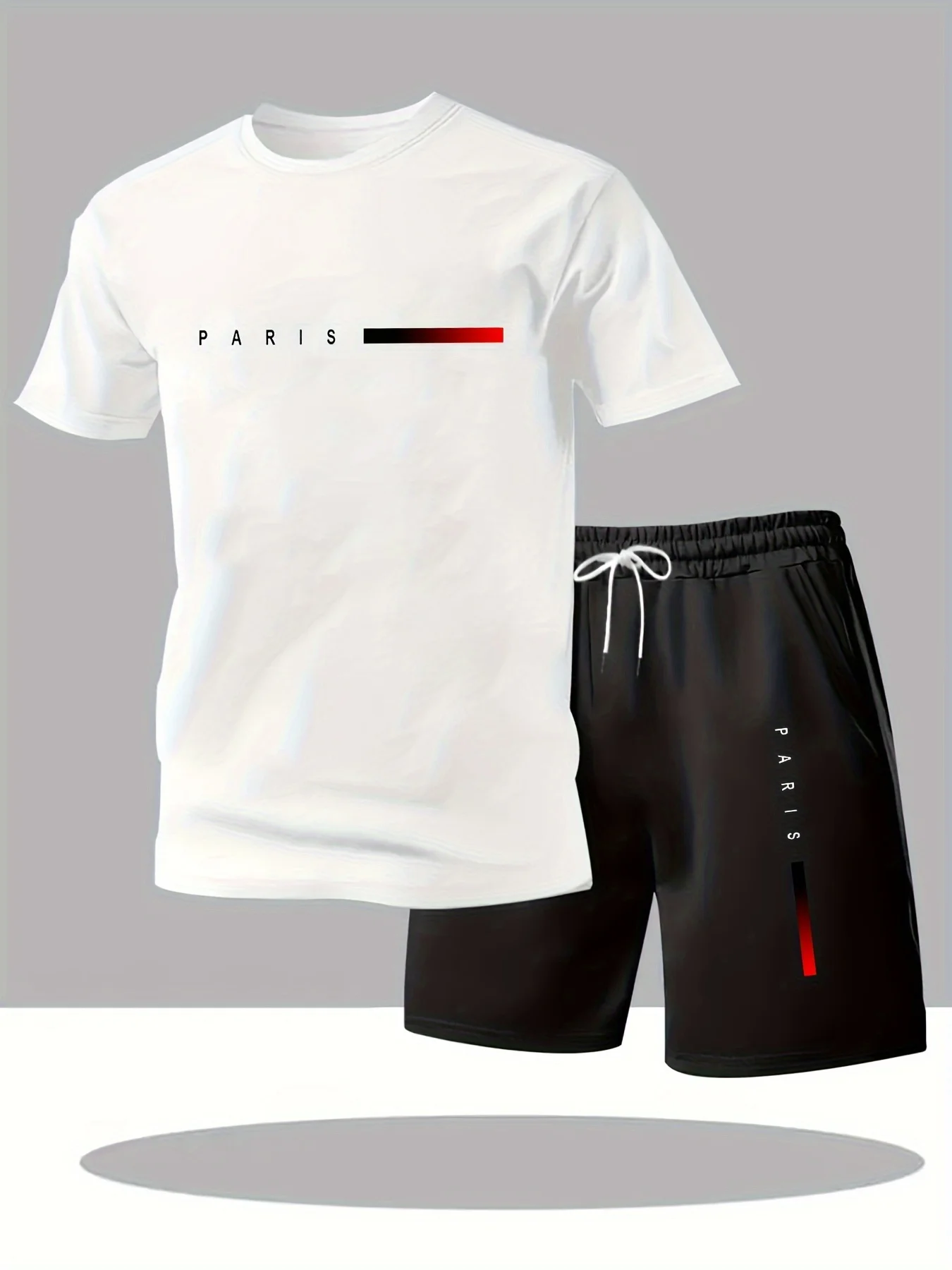New summer fitness sportswear for men, short-sleeved T-shirt and shorts two-piece set, breathable and quick-drying casual wear.