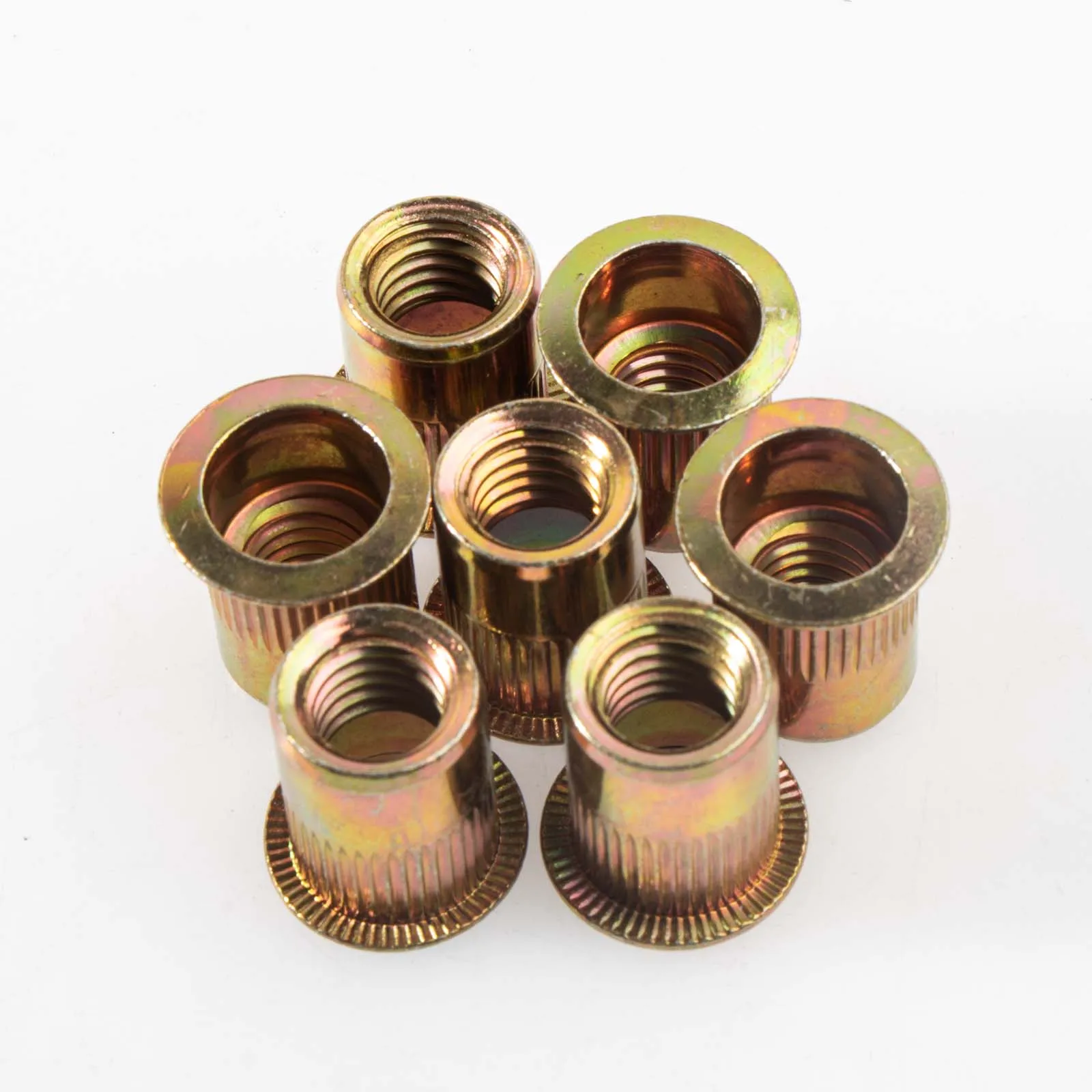 5-40Pcs Rivet Nut 8#-32,10#-24,1/4"-20,5/16"-18,3/8"-16,1/2"-13 Carbon Steel Flat Head Rivnut Threaded Insert Nut,Knurled Body view 3