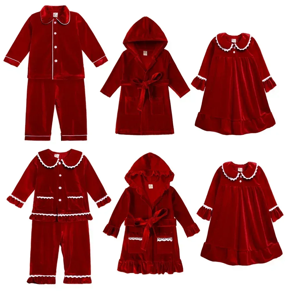 Christmas Pajamas Sets Sleepwear For Girls Children's Clothing Boys Velvet Lace Long Sleeve+Pants Baby Suit 3M-12Y