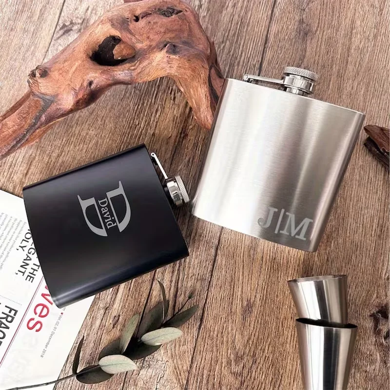 Personalized Custom Engraved 6oz Hip Flask - Premium Men's Flask for Groom, Groomsmen Gifts, Wedding Party Keepsake