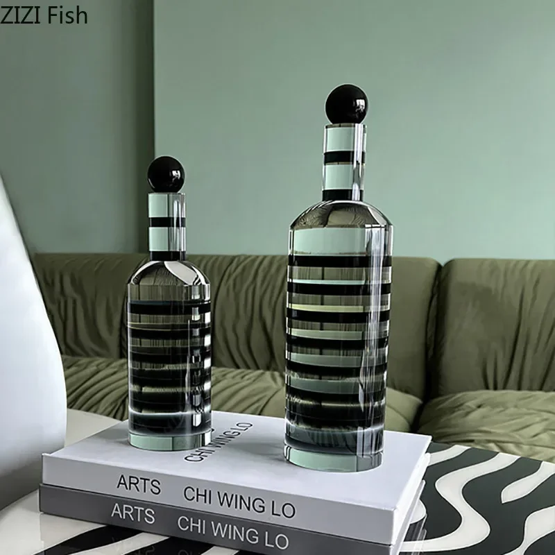 Creative Stripe Transparent Geometric Crystal Bottle Statue Desk Decoration Zebra Stripes Crystal Bottle Sculpture Ornaments