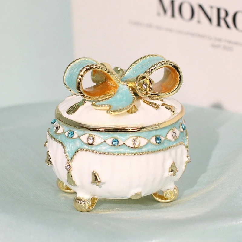 1pcs Enamel Metal Jewelry Box Bow Bell Ring Wedding Proposal Ring Holder Accessory Organizer Safe Material Portable