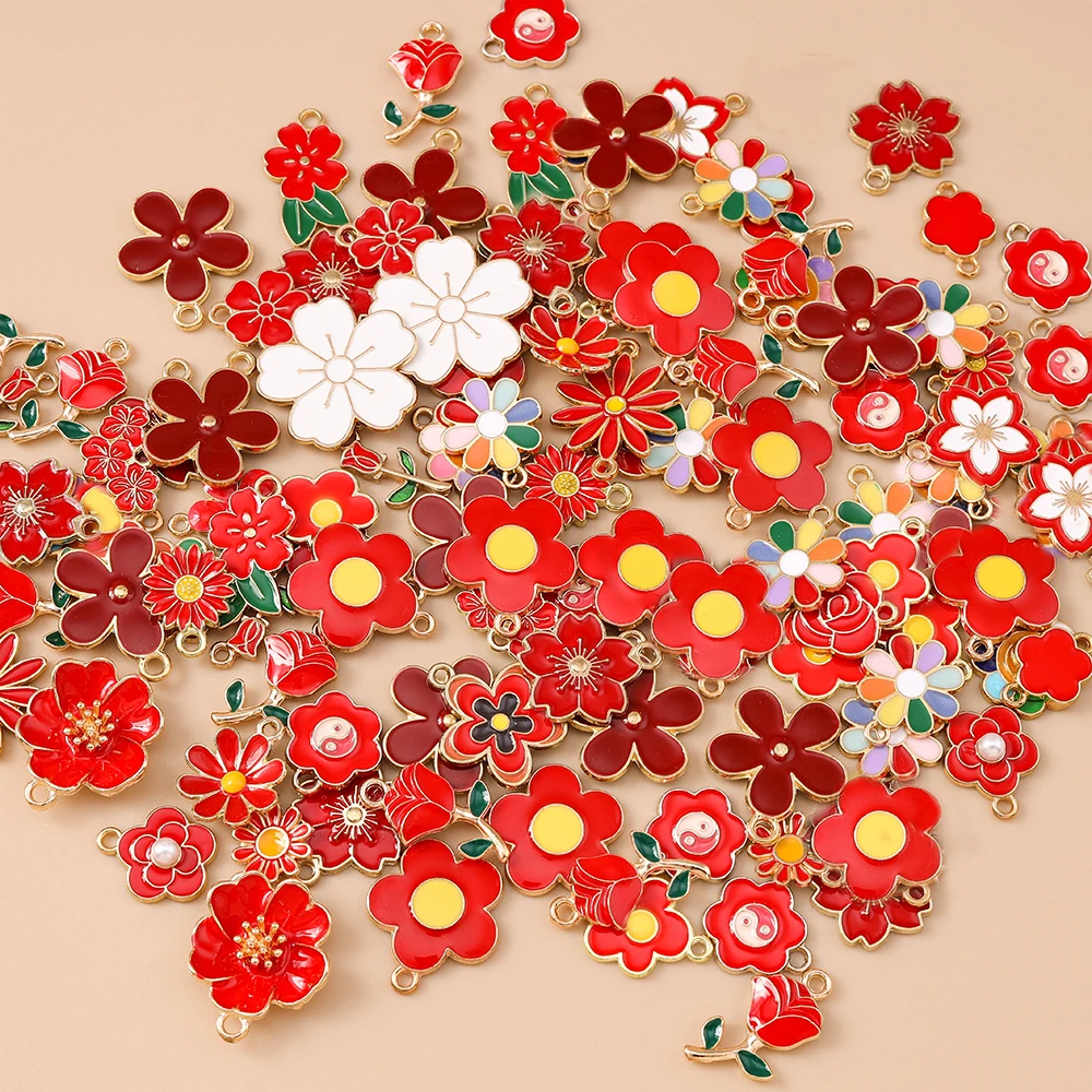 Leslie 20 Stück niedliche grüne Emaille-Blumen-Anhänger für Halsketten, Armbänder, Ohrringe, Schmuckherstellung, Zubehör, DIY-Zubehör – Detail 8