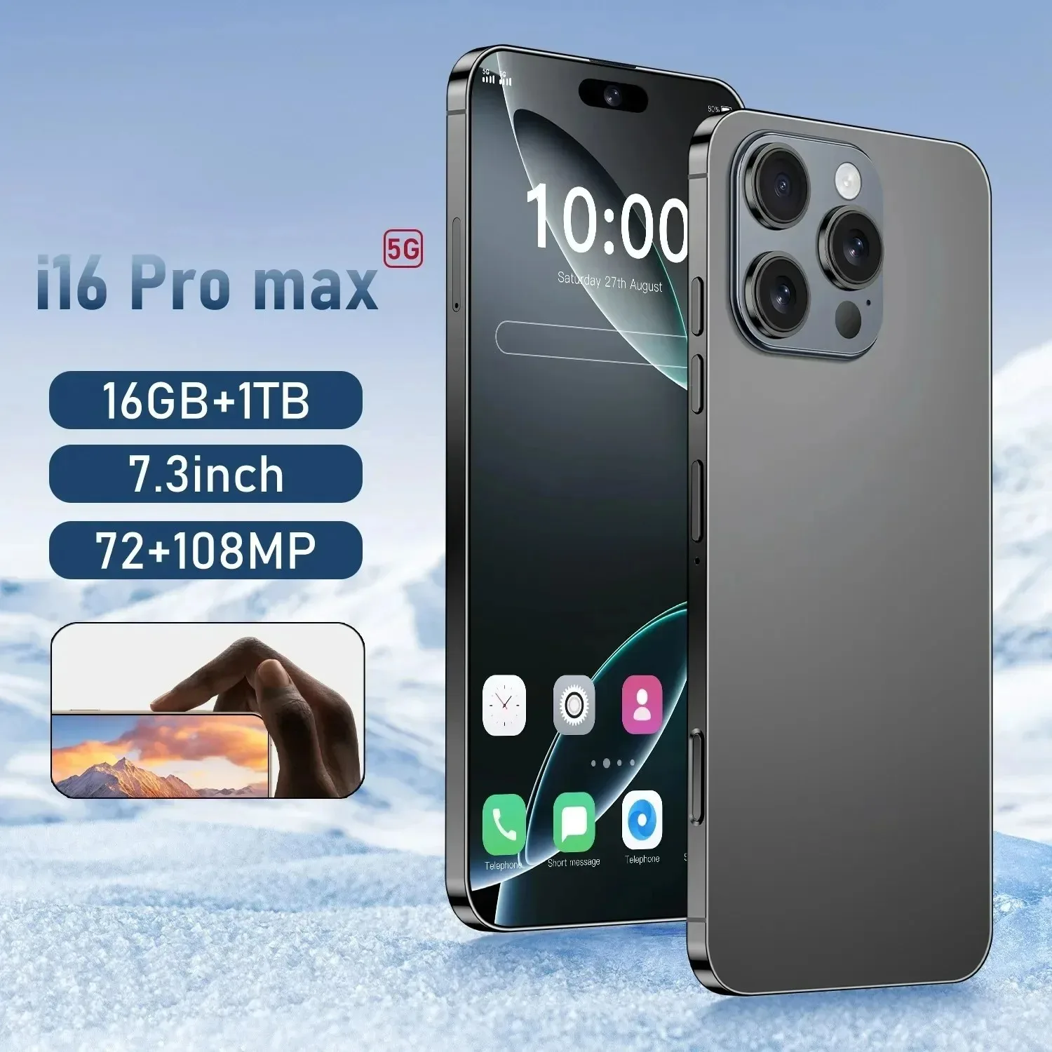 

HOT 2025 new i16 Pro Max original intelligent 5G dual card dual standby Android 14 system 8000mAh battery 7.3inch global versio