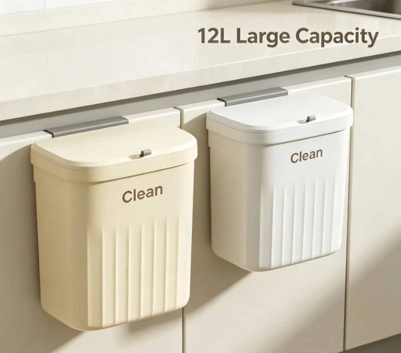12L Wall Mounted Hanging Kitchen Trash Can With Lid Garbage Can For Cabinet Under Sink Compost Waste Bin For Home Kitchen