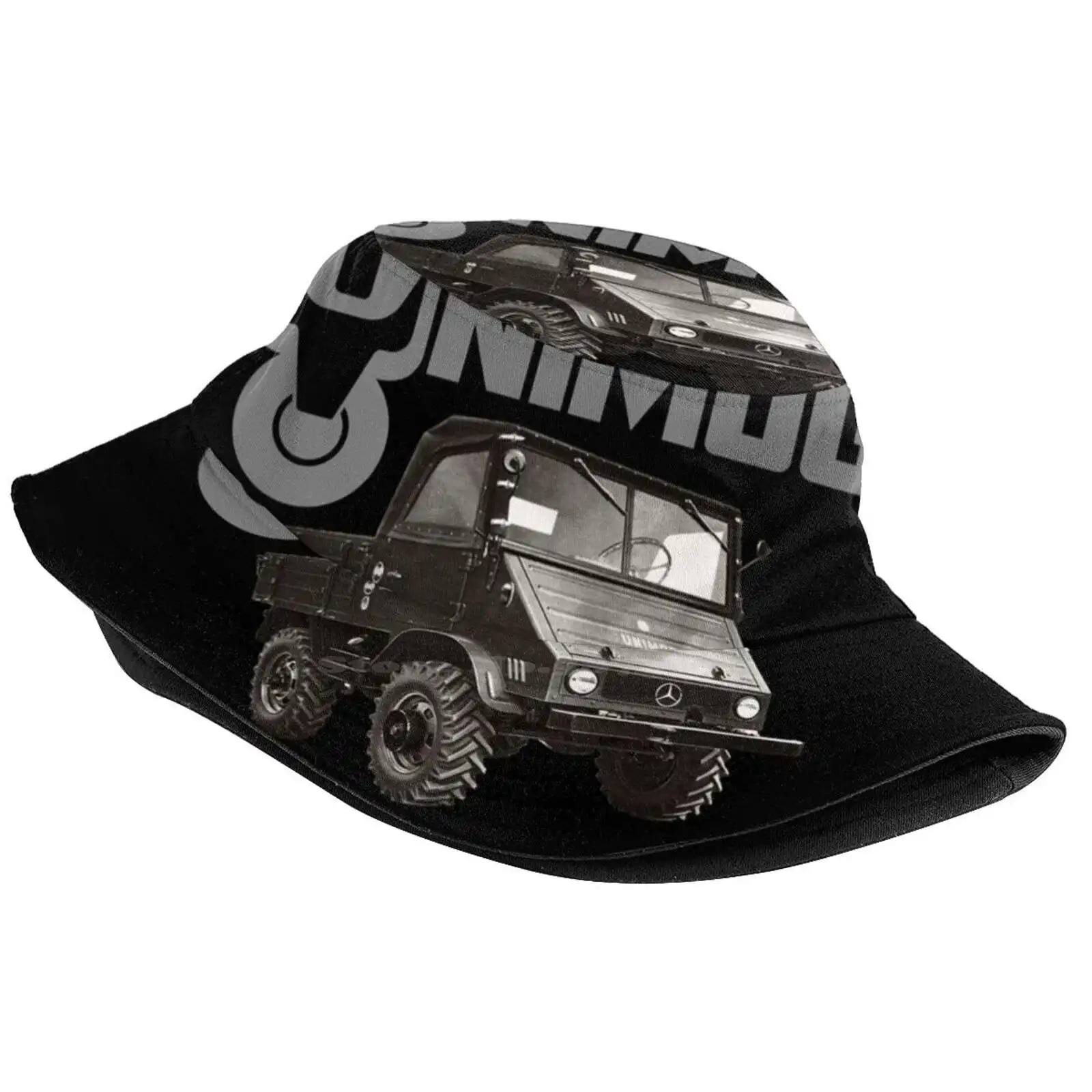 Unimog Oldschool (On Black) Sun Cap Fisherman Hat Bucket Hats Unimog Automotive Monster Truck Vector Retro Vintage Old School