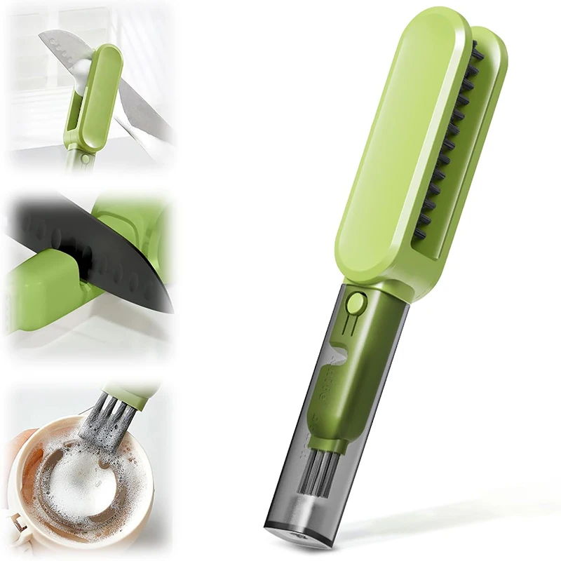 Knife Cleaner Blade Brush Multi-Functional Kitchen Cutlery Brush Double-Sided Knife Scrubber Knife Brush with Knife Sharpener