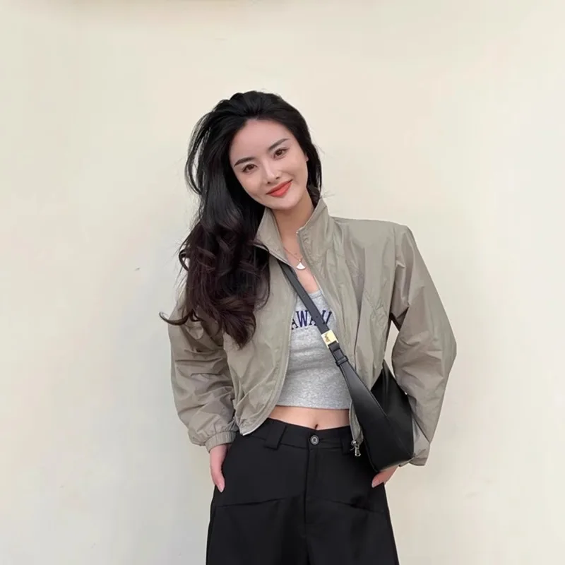 

Lightweight Short Design Sun Protection Clothing Women's Summer New Stand Collar Long Sleeve Zippers Loose Fashion Female Jacket