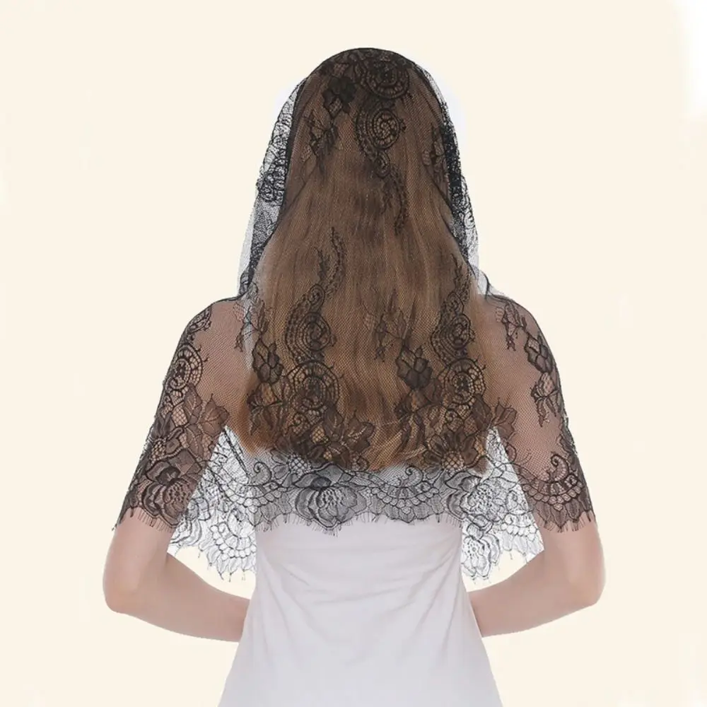 Lace Vintage Floral Mantilla Scarf Women Bride Round Veil Mantilla Bridal Shawl Headscarf Ethnic Style Beach Wedding Shawl