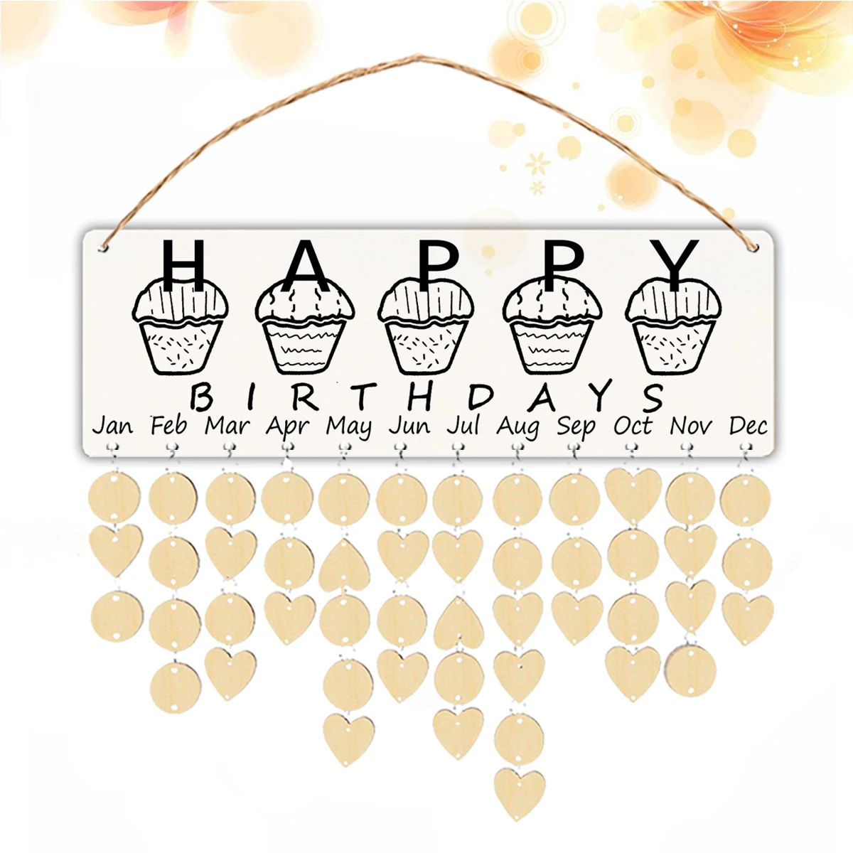 

1pcs Birthday Reminder Board Diy Wooden Calendar For Home Office Decoration Hanging Ornament Wood Chips Iron Rings Hemp Rope
