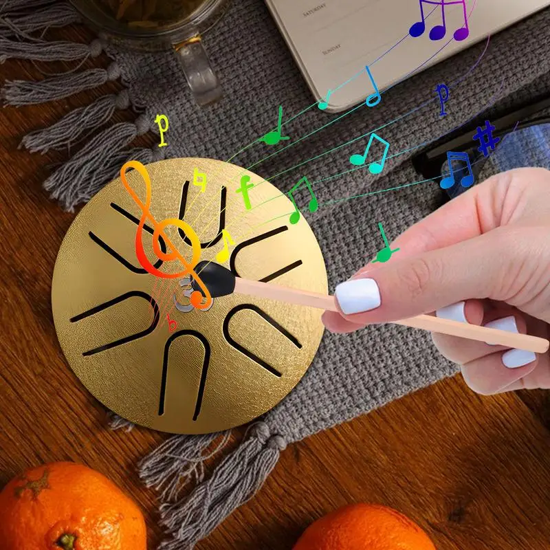 Mini 3 Inch Drum 6 Notes Steel Tongue Drum Instrument Ethereal Drum Yoga Meditation Music Drum for Meditation Yoga Beginners