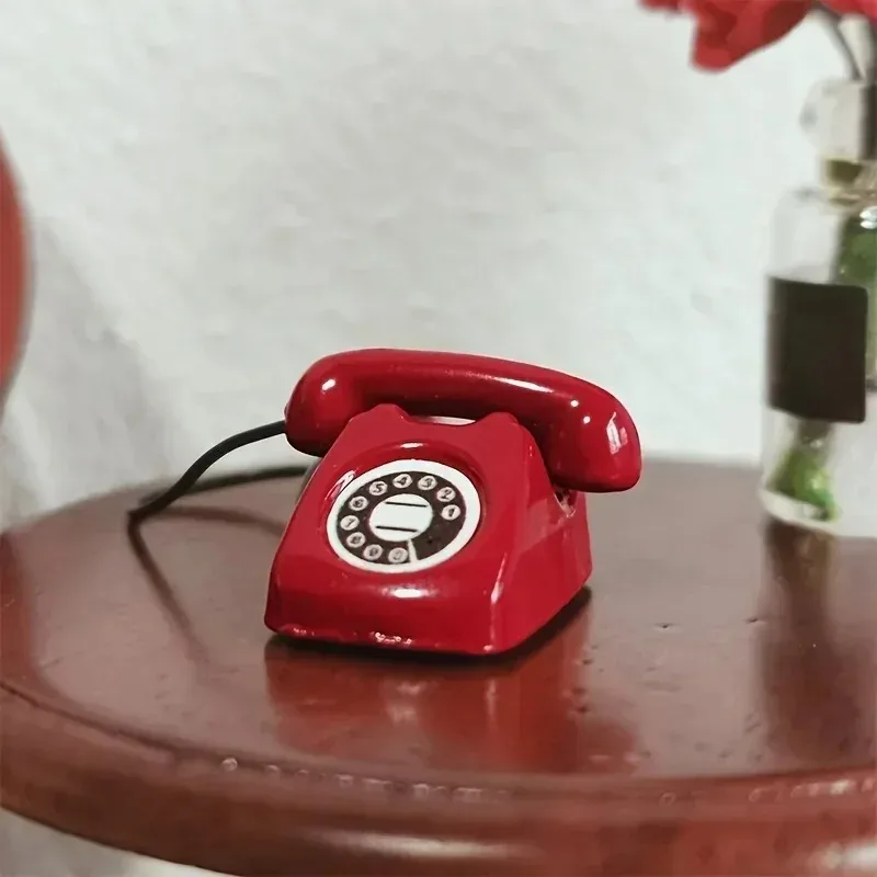 Mini modelo de teléfono, teléfono giratorio retro de aleación, muebles para casa de muñecas, accesorios para casa de muñecas, mini teléfono fijo