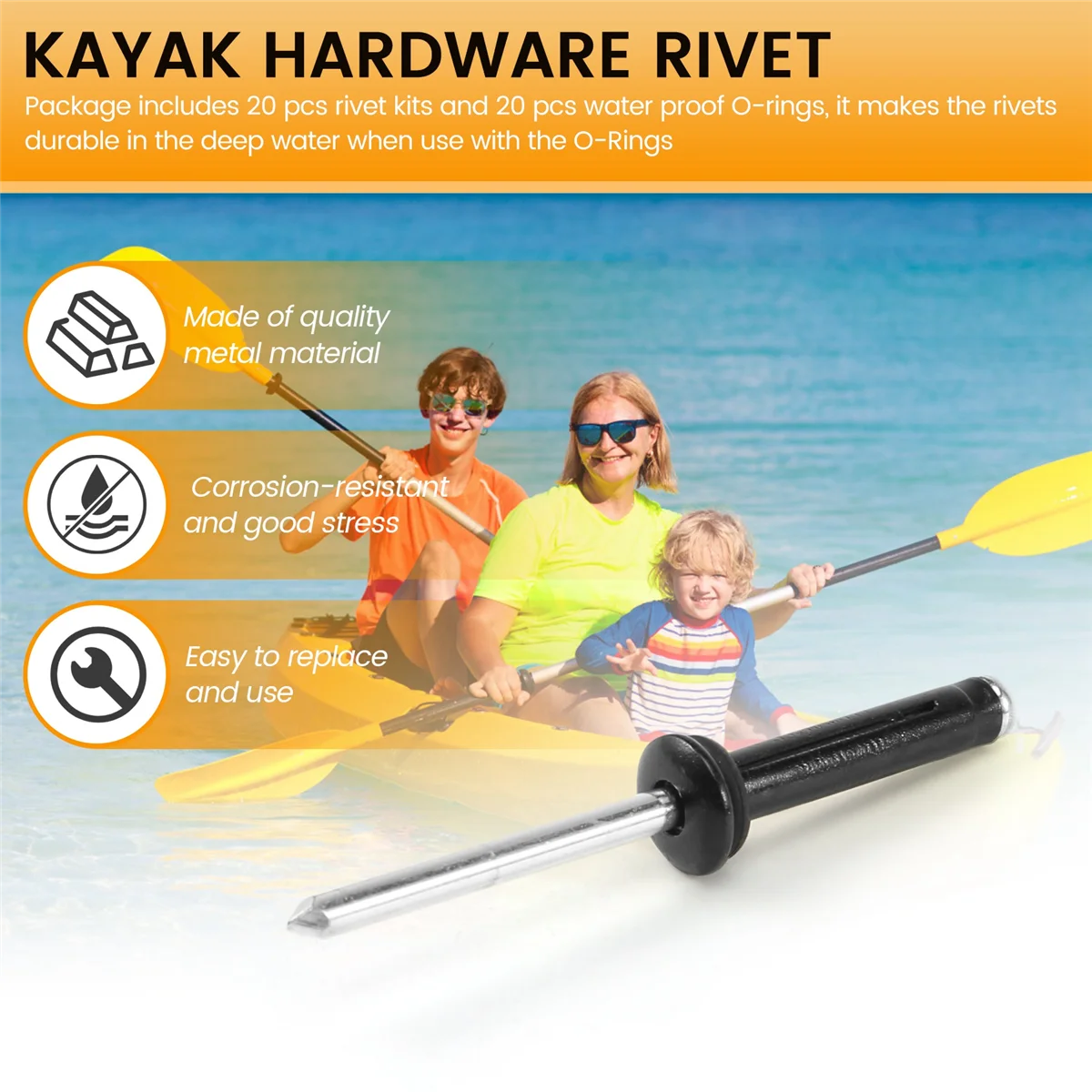 Remache de tres agarres de 20 piezas con 20 juntas tóricas, bombilla triple de agarre largo para instalación de aguas profundas de kayak, canoa y barco