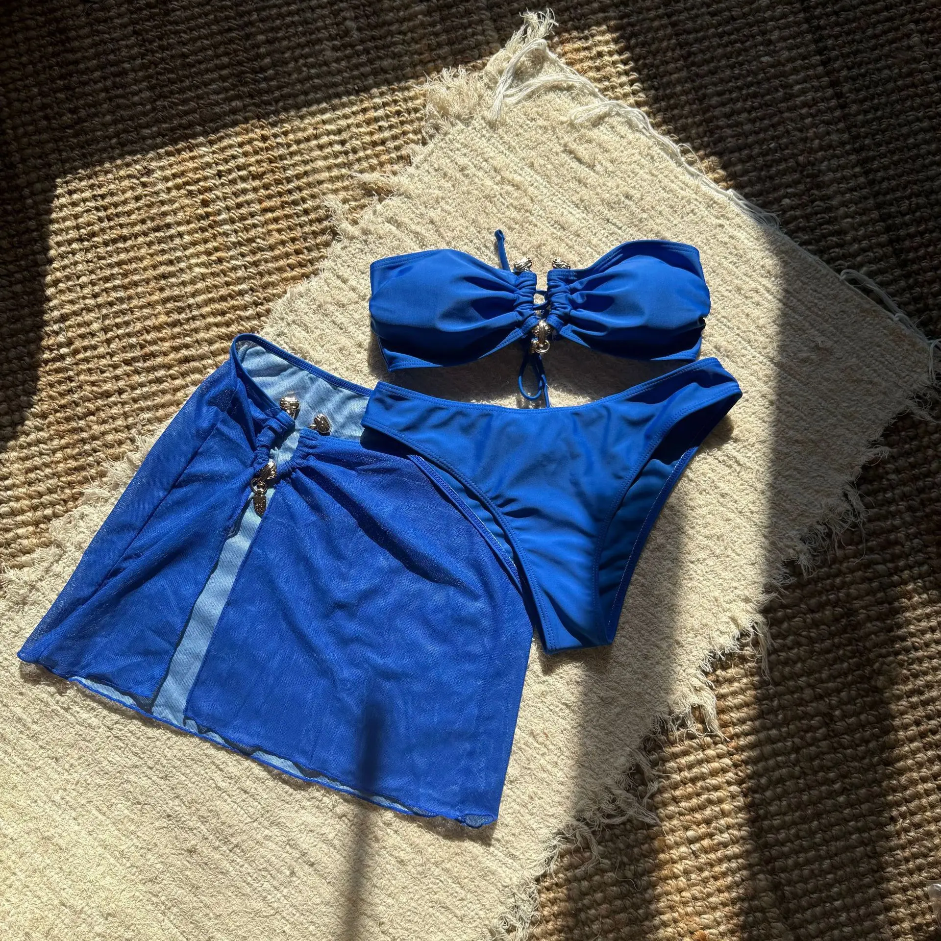 

Сексуальные комплекты бикини-бандо, 3 шт., с разделенной сеткой, мини-юбка, купальный костюм, пляжная одежда, купальники, бикини, танкини