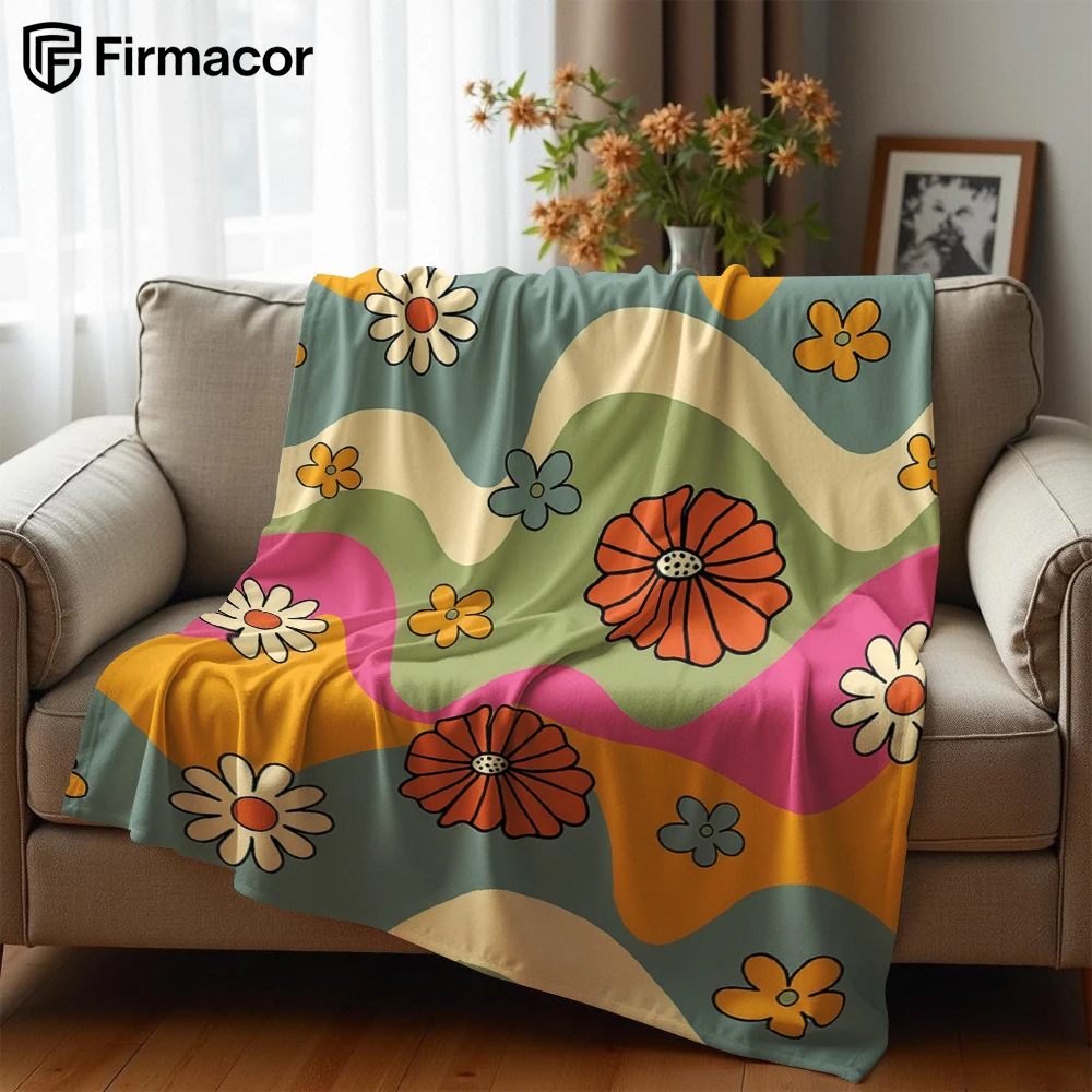 Retro Daisy Wave Lightweight Microfiber Soft Christmas Fleece Blanket Warm Cozy Throw for Bed Sofa Office Travel All Season
