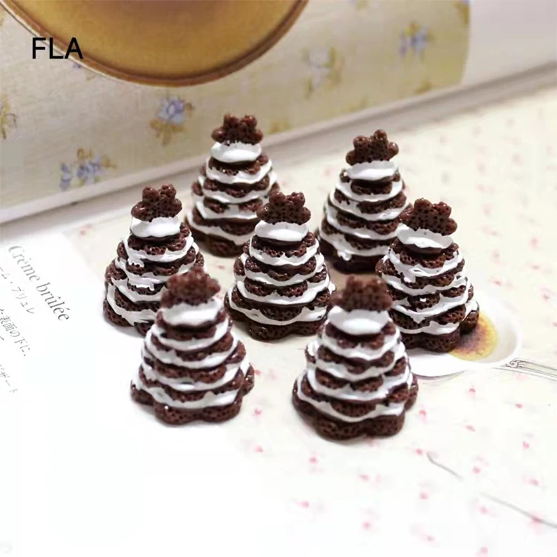 

5pcs Simulation Cake Resin Chocolate Christmas Accessories DIY 3D Pendant Miniatur Decor Resin Décor Tiara About 23mm*25mm