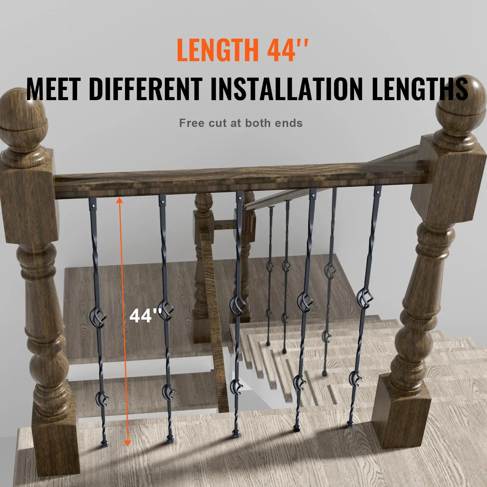 44 Inch x 1/2 Inch Galvanized Steel Staircase Balusters 10 Pack Decorative Banister Spindles with Hollow Double Basket Design Shoes and Screws for Deck Railing Spiral Staircase