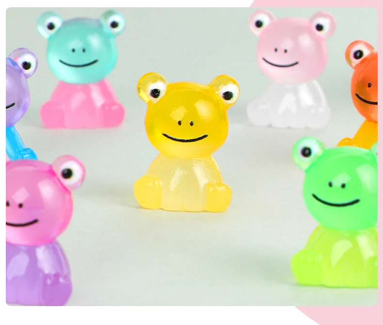 10 szt. Świecące w ciemności urocze, kolorowe żabki z żywicy, dekoracje na biurko, ozdoby, rękodzieło DIY, akcesoria do spinek do włosów, breloczków, zabawki