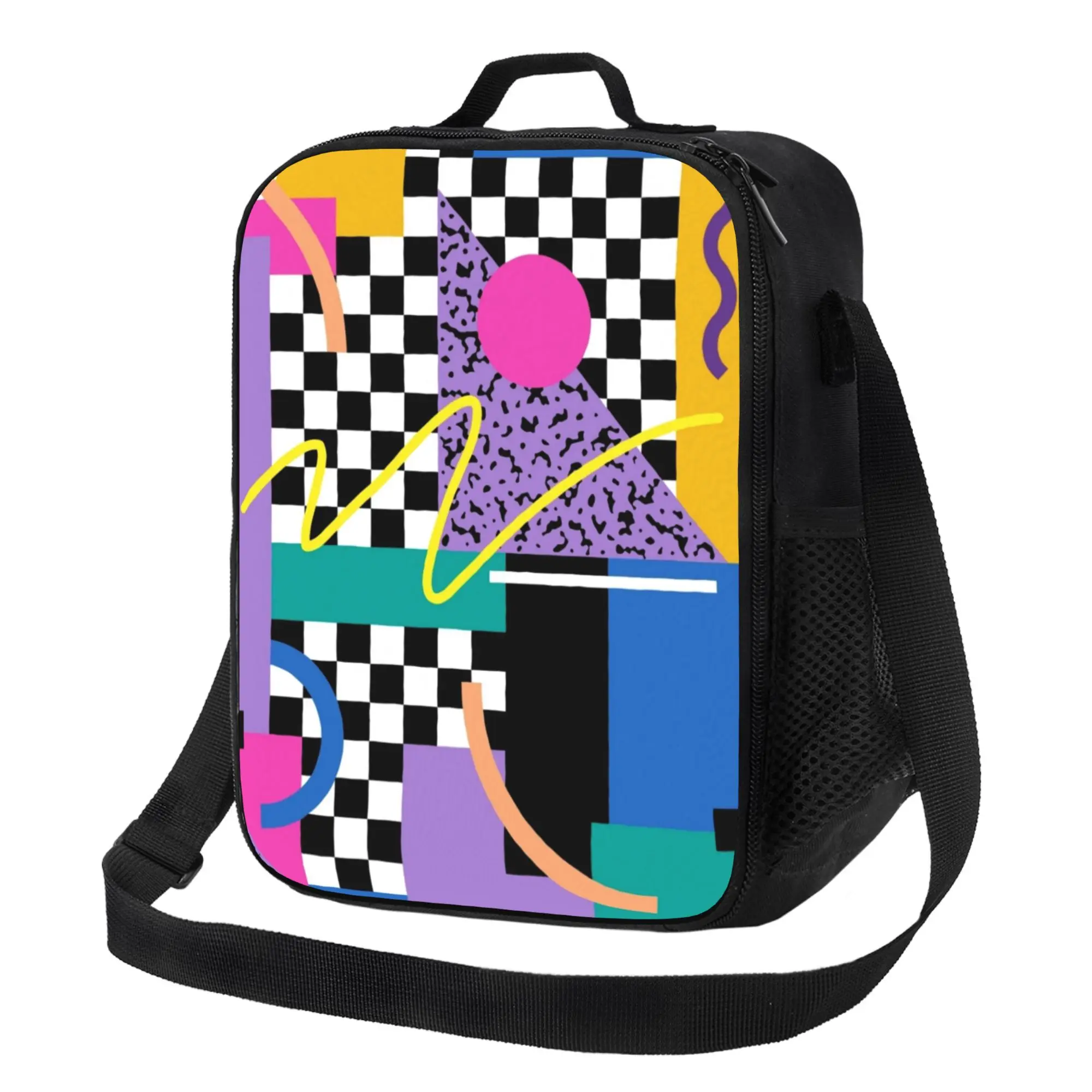 Memphis Pattern 80s 90s Retro Tote Bag - Iconic 80s Pop Art Design with Multicolor (Pink, Yellow, Black, Blue, Green, Purple)