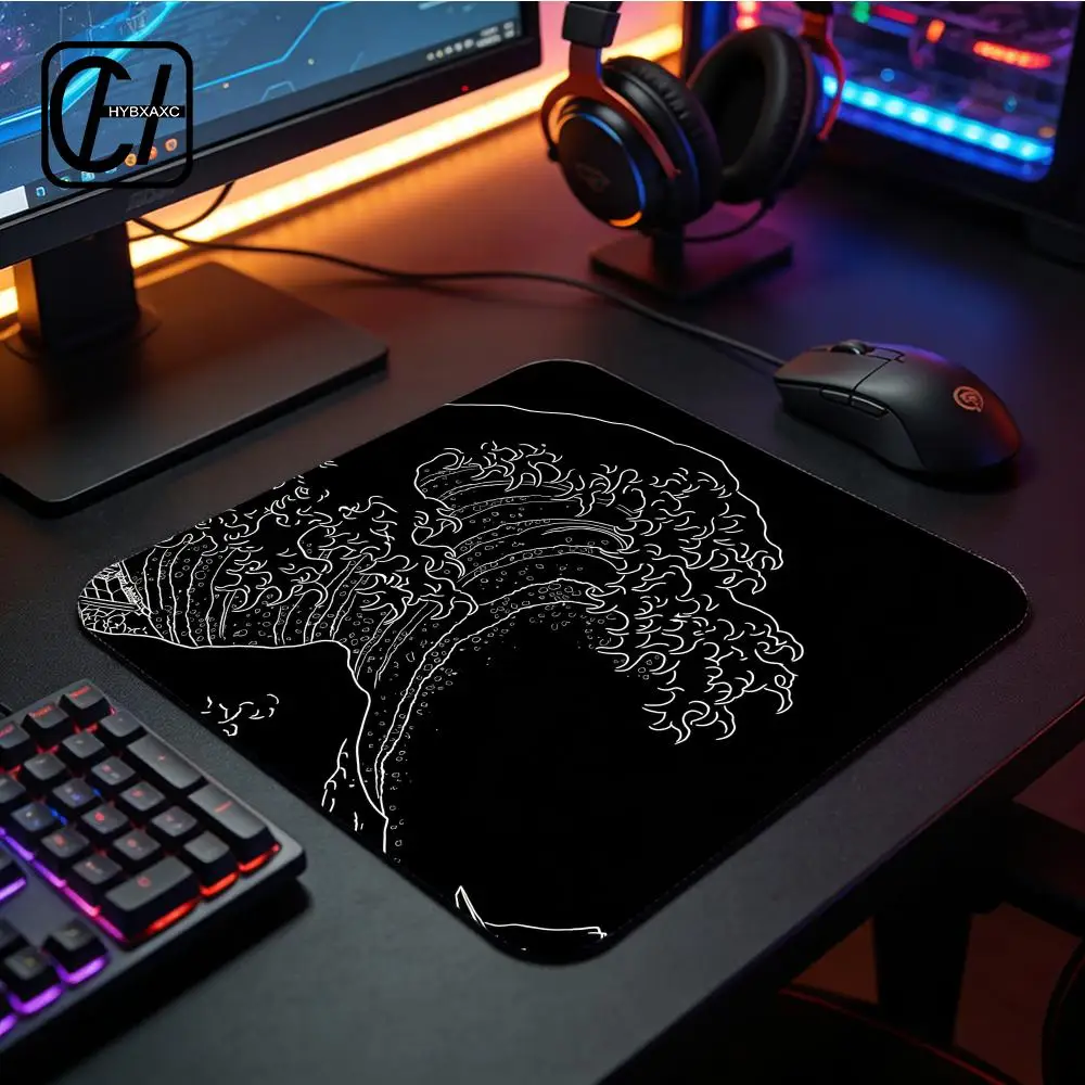 Japanese Black Sea Wave Small Mouse Pad Gaming Laptop HYBXXXC Gamer Carpet Keyboard Mat Desk Protector Anime Cartoon Mouse Pad