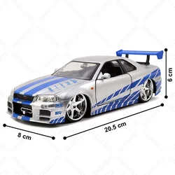 1:24 Scale Nissan Skyline GTR R34 Car Model Metal Diecasts & Toy Vehicles Simulation Toy for Collectible Toys Collection Gift