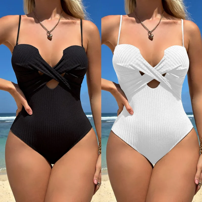 

New sexy one-piece swimsuit with special fabric, hard cups, and hollow-out design
