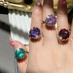 New Exaggerated Super Large Stamen AAA Color Round Cubic Zirconia Ring for Women Fashion Jewelry Gifts for Prom Parties 0111