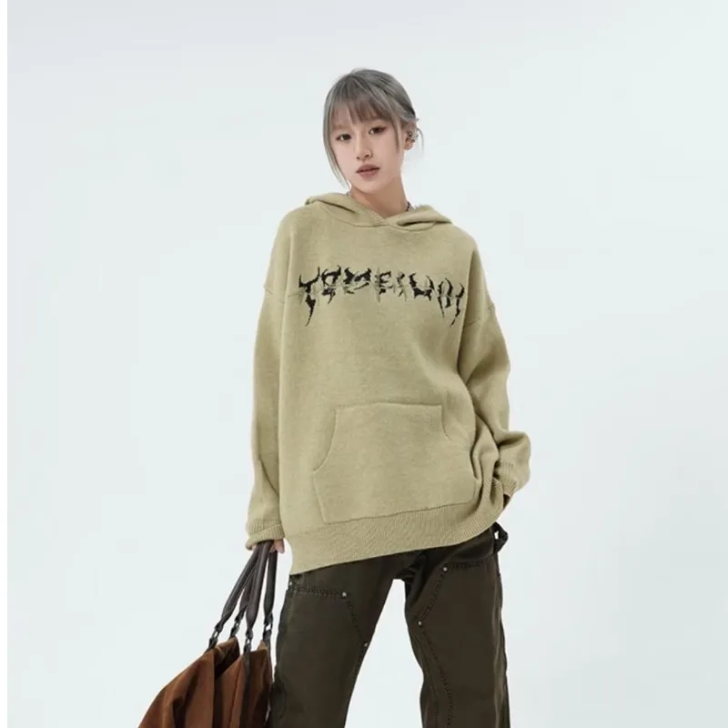 Slouchy Hooded Sweaters For Women In Winter American Knitwear Sweater Port Vibe Small Crowd High Street Lovers Sweater Trend Top