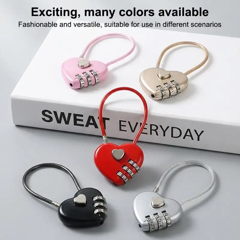 Heart Shaped Padlock 3 Digit Password Lock Ideal for Bike Helmet and Storage Box