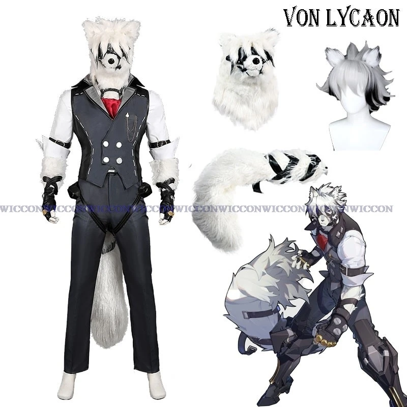 Von Lycaon Cosplay Costume Mask Wig Game Zenless Zone Zero Victoria Housekeeping Wolf Von Lycaon Ears Tail Plus Size XS-XXL