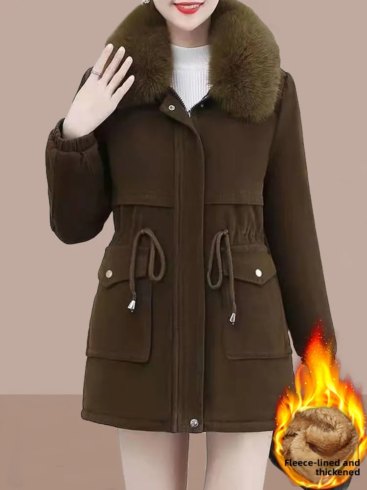 

Женская зимняя модная утепленная куртка-парка средней длины на флисовой подкладке из хлопка, теплая, с защитой от старения, верхняя одежда