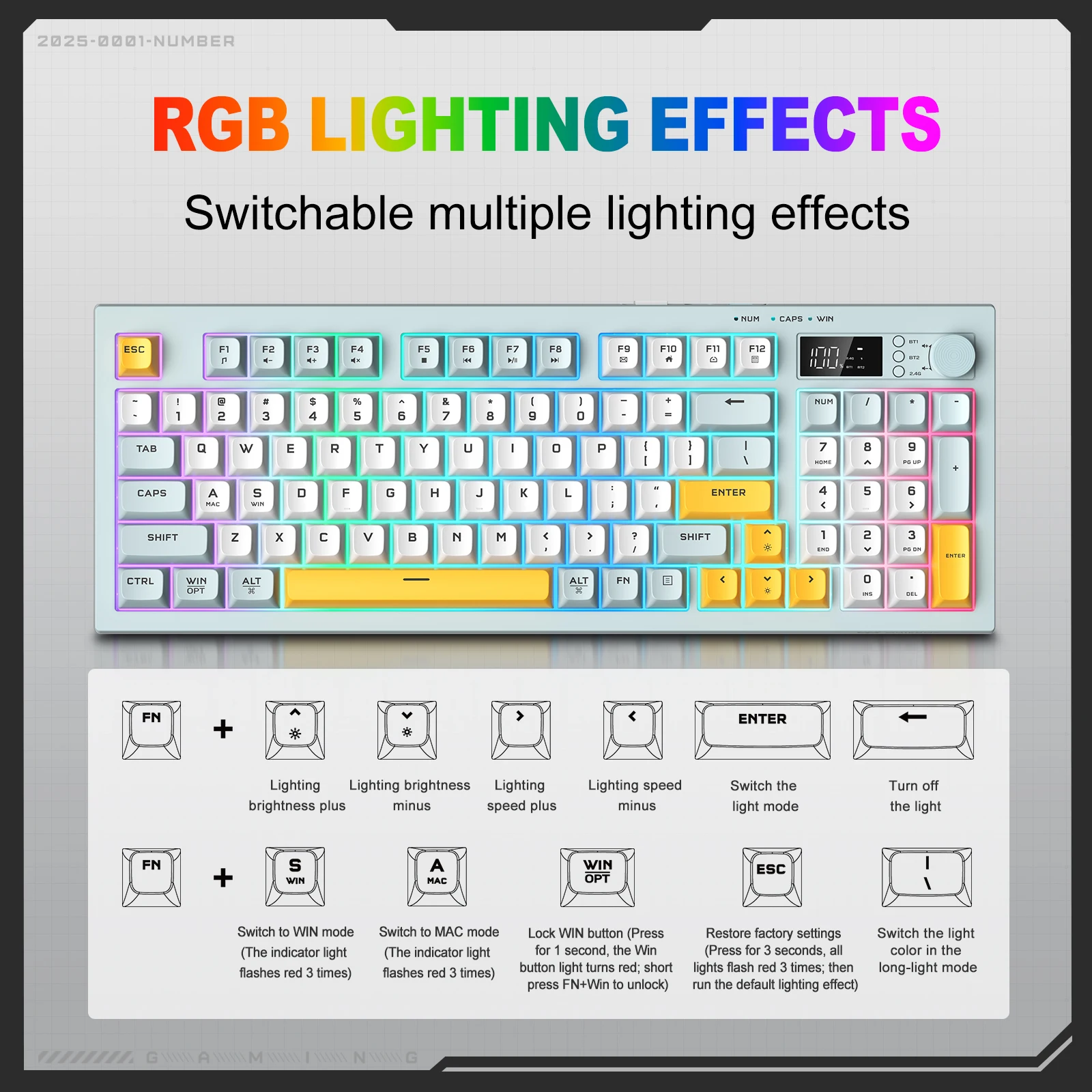 Onikuma 2025 NEW G80 Tri-mode Wired Bluetooth Wireless Gaming Keyboard Gasket Full Key Hot Swap 94 Keys Electronic Screen