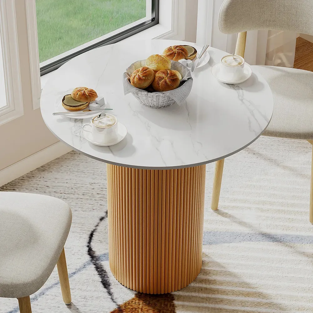 

Customization creative solid wood home dining table, practical storage small round table