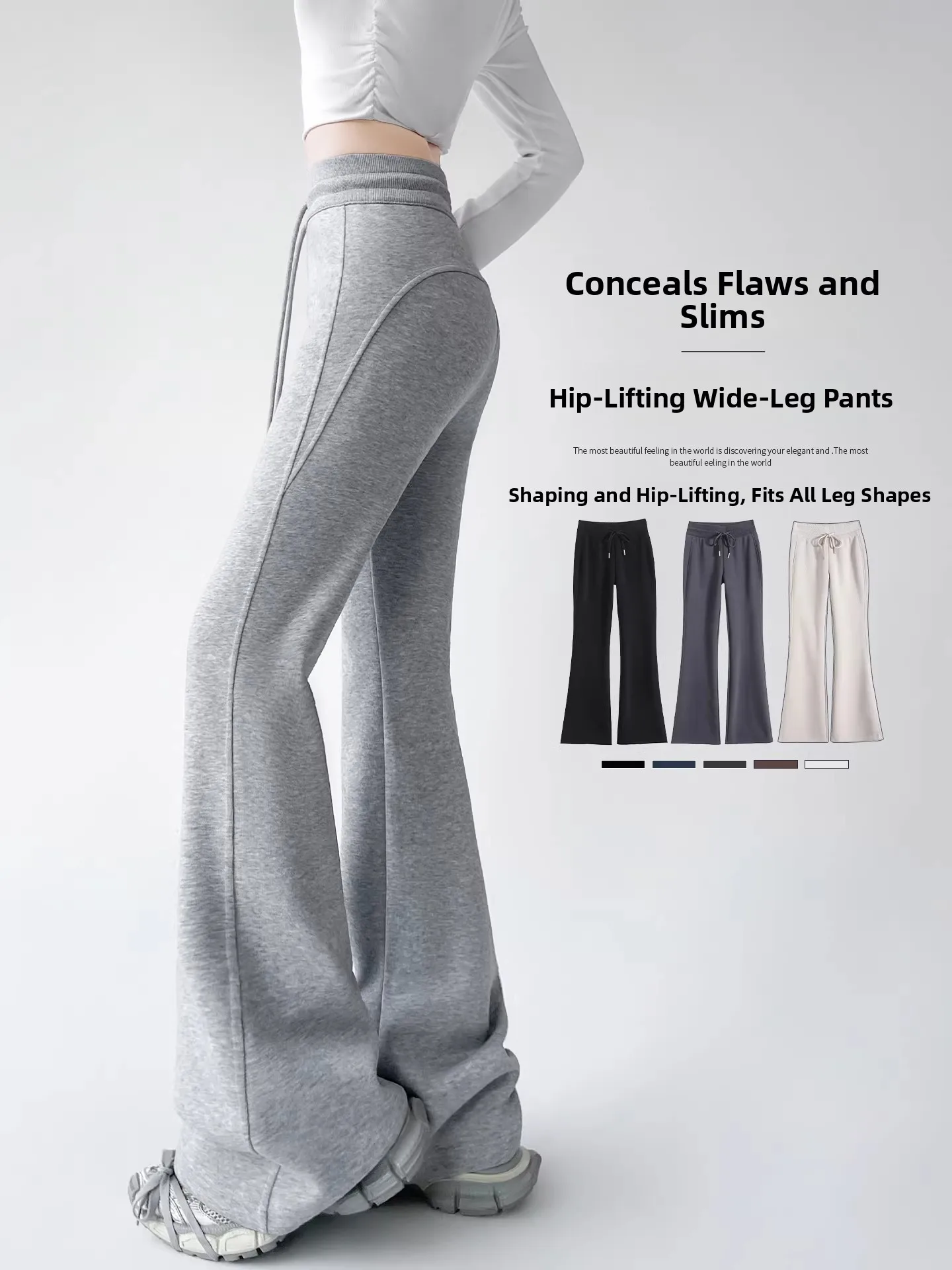 Light Grey High Waist Flared Pants Women's Spring Autumn Casual Yoga Wide Leg  Hoof American Sports Bell Bottoms