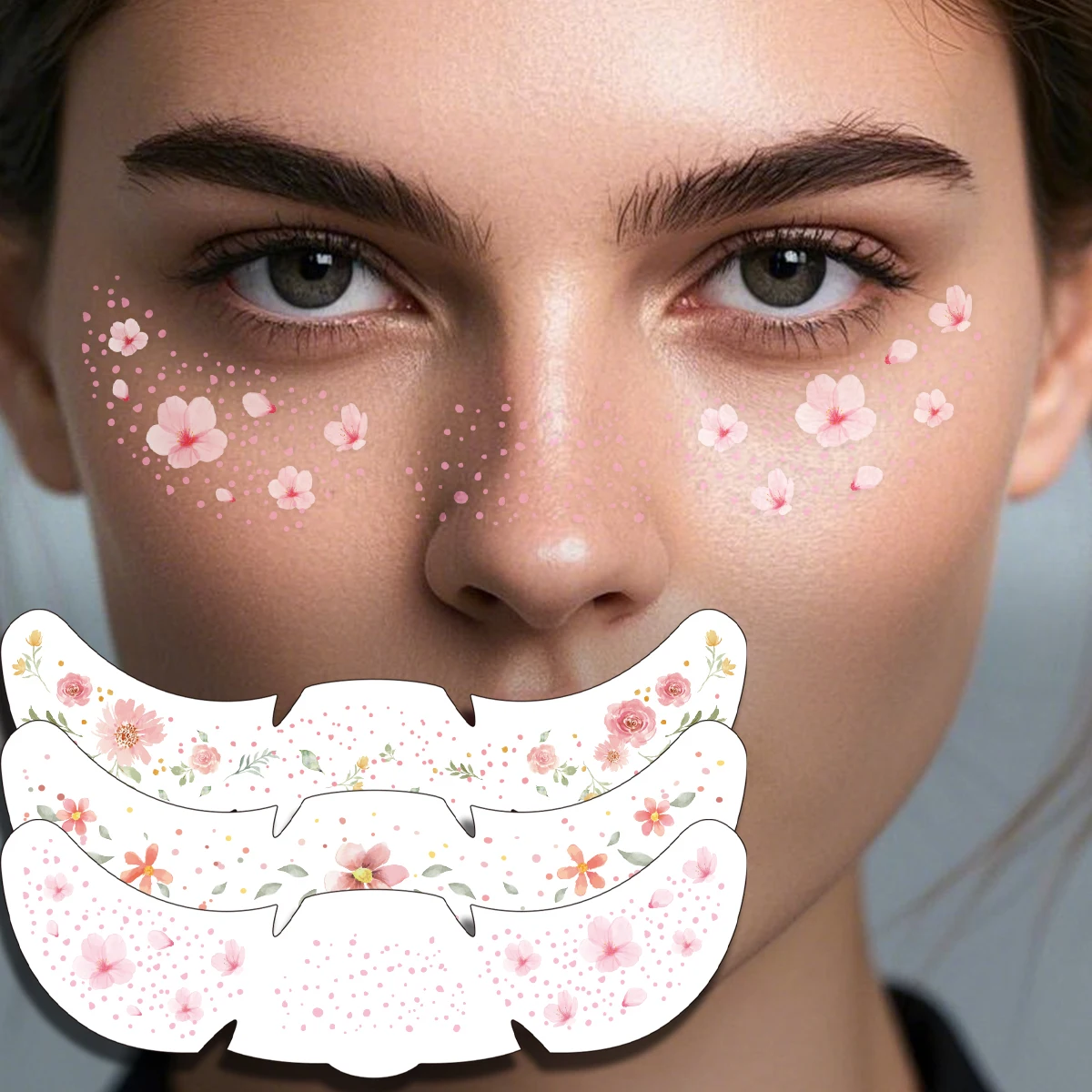 

3pcs Spring Summer Freckles Tattoo Stickers Rose Cherry Blossoms Freckles Makeup Patches for Women Face Makeup Music Party