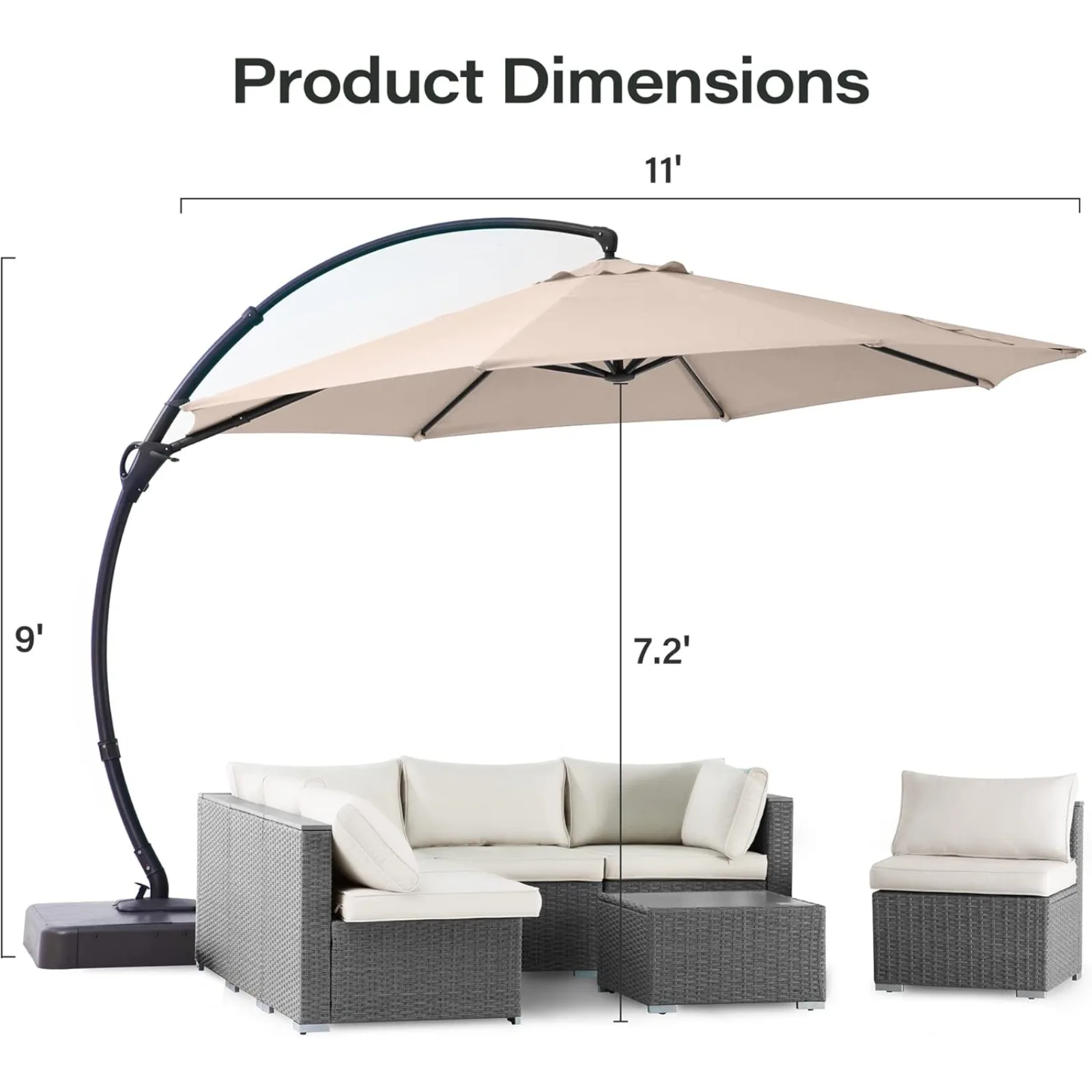 US Outdoor Patio Umbrella with Base included, 11 FT Deluxe Curvy Cantilever Umbrella Heavy Duty Offset Hanging Umbrella