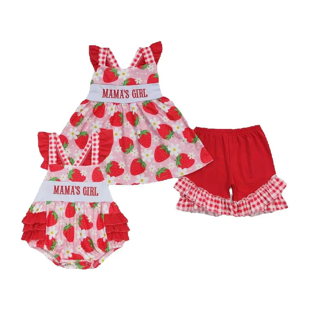 

Baby Girls Mama's Girl Strawberry Rompers Sibling Sister Clothes Sets