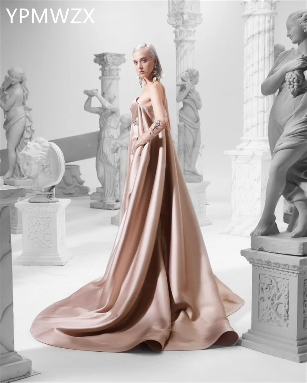 Customized Prom Gown Formal Evening Dress Party Occasion YPMWZX Strapless A-line Floor Length Skirts Sleeveless Bespoke Occasio