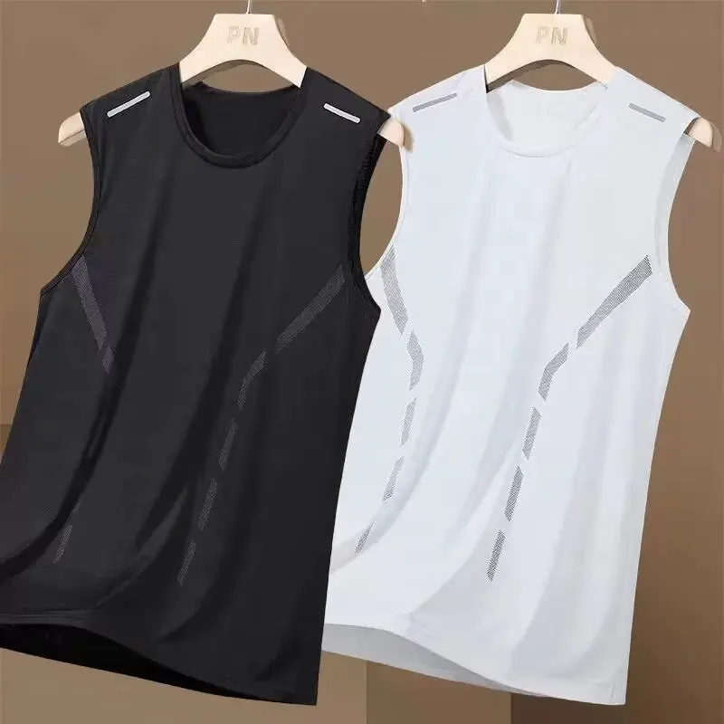 Tank Top Men's Trendy Thin Breathable Quick Drying Sports Casual Wide Shoulder Men's Round Neck Sleeveless T-shirt Trendy image 5