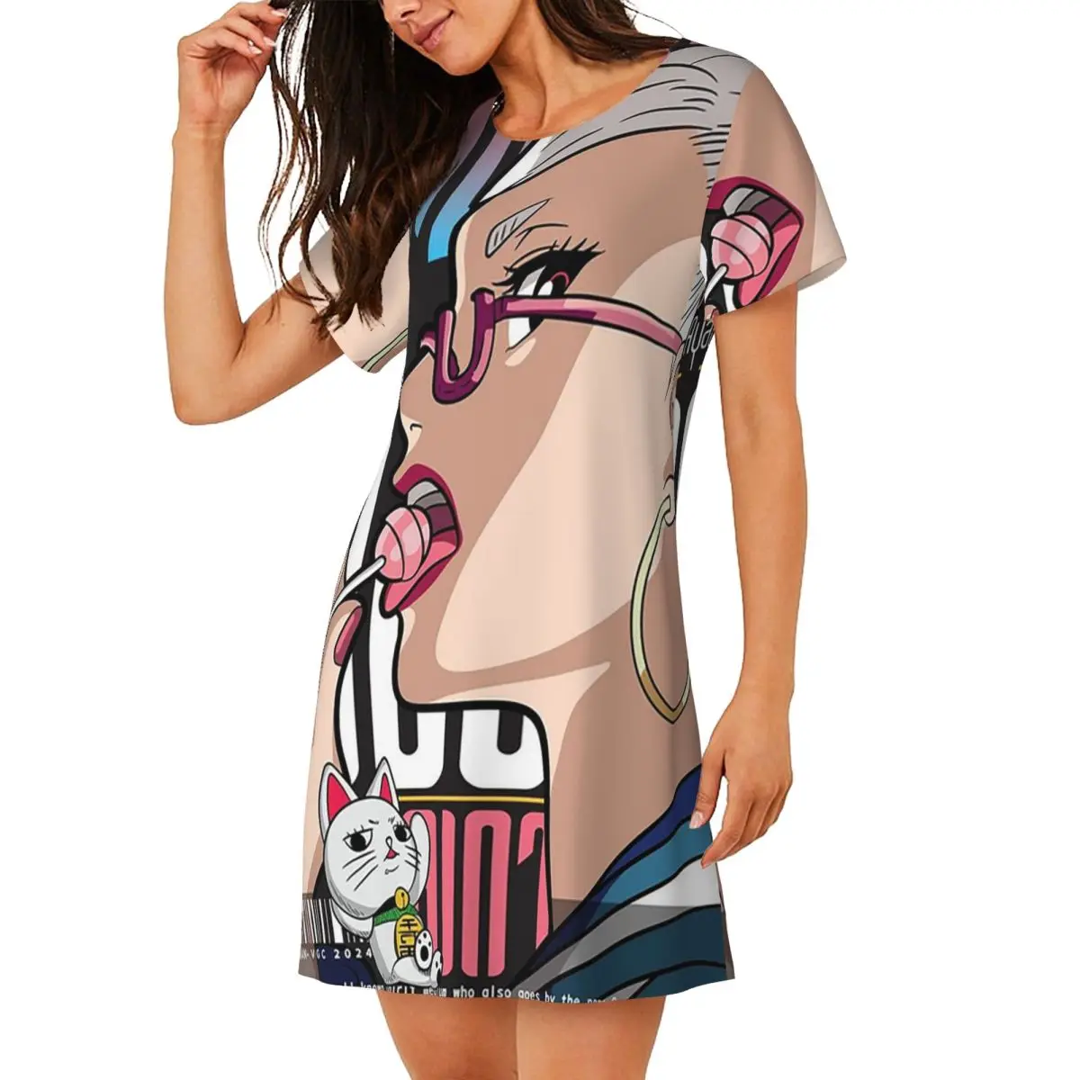 Seiko Ayase Dandadan Anime Kurzarm-Nachthemd zum Schlafen, Schlafhemden für Damen, kurzärmlige Nachthemden, weiches Pyjama-Kleid